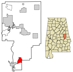 Location of Reeltown in Tallapoosa County, Alabama.