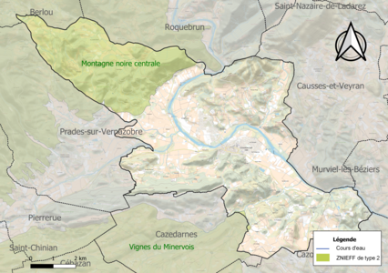 Carte de la ZNIEFF de type 2 sur la commune.