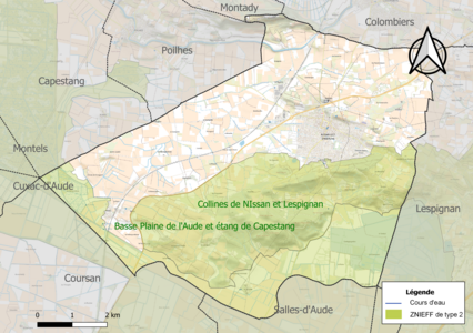 Carte des ZNIEFF de type 2 sur la commune.