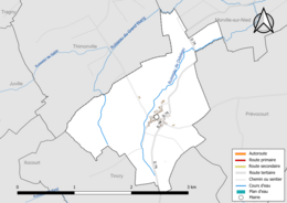 Carte en couleur présentant le réseau hydrographique de la commune