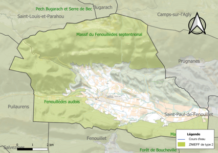 Carte des ZNIEFF de type 2 sur la commune.