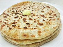 Aloo paratha-served as a breakfast dish in India and Pakistan Aloo Paratha1.jpg