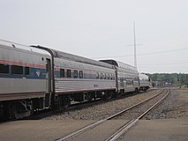 Three of Amtrak's business cars on the back of the Blue Water in 2011: the Pacific Cape, Ocean View, and Beech Grove.