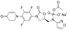 Chemical structure of contezolid acefosamil Contezolid acefosamil.svg