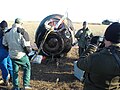 A cápsula da TMA-12, que transportou Volkov, Kornienko e Chamitoff de volta à Terra, após o pouso no Casaquistão.
