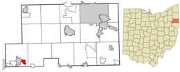 Location of Beloit in Mahoning County and in the State of Ohio