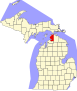 Harta statului Michigan indicând comitatul Emmet