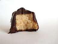 Peanut butter fudge covered in ganache