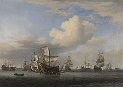 The four captured men-of-war - ‘Swiftsure,’ ‘Seven Oaks,’ ‘Loyal George,’ and ‘Convertine’ - brought into the Goereese Gat after the Four Day Battle at Sea, 11–14 June 1666: episode from the Second Anglo-Dutch War (1665–67) by Willem van de Velde the Younger (1633–1707)