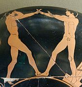 Pugilistes en garde, coupe; v. 470 av. J.-C., musée du Louvre.