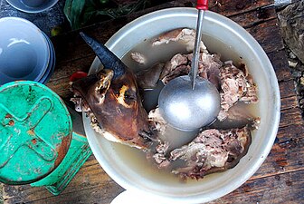 Hmong goat head soup meal at Bắc Hà Sunday Market in Vietnam