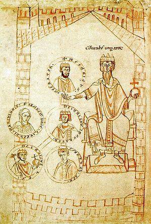 Emperor Conrad II (right) on his throne. Konrad2Salsky-2.jpg