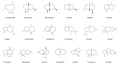 de: Struktur einiger wichtiger polyzyklischer Sesquiterpene; en: Structure of some important sesquiterpenes