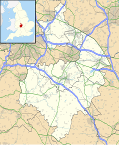 Mapa konturowa Warwickshire, na dole po lewej znajduje się punkt z opisem „Bidford-on-Avon”