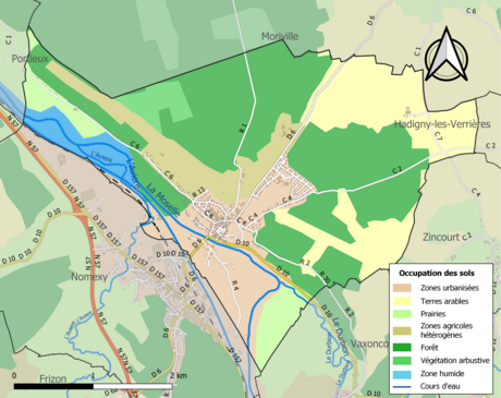 Carte en couleurs présentant l'occupation des sols.