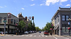 Looking west down 1st Avenue SW in downtown Albany