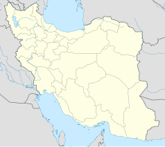 Mapa konturowa Iranu, u góry nieco na lewo znajduje się punkt z opisem „Teheran”