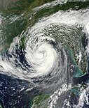 A large hurricane shown over the Gulf Coast of the U.S.