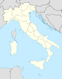 Mapa konturowa Włoch, u góry po lewej znajduje się punkt z opisem „Mediolan”