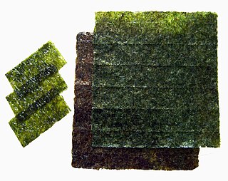 <span class="mw-page-title-main">Nori</span> Edible seaweed species of the red algae genus Pyropia