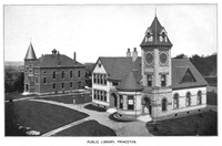 Princeton Public Library at right and Bagg Hall (town hall) at left, 1899