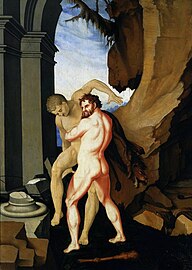 Hercules and Antaeus . 1530. oil on lime. 98,5 × 72,6 cm. Warsawa, National Museum in Warsaw (MNW).