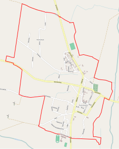 Mapa konturowa Raszkowa, u góry po prawej znajduje się punkt z opisem „Cmentarz żydowski w Raszkowie”