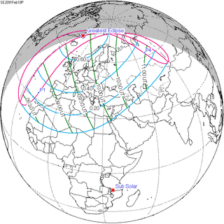 <span class="mw-page-title-main">Solar eclipse of February 18, 2091</span> Future partial solar eclipse