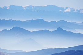 Winter landscape of the valley of the village Bogomila from the peak Solunska Glava