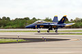 A Blue Angels F/A-18 lands at KSC