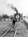 Buster Keaton on the Calico and Ghost Town Railroad in 1956.