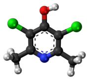 Ball-and-stick model of the clopidol molecule