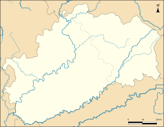 Mapa konturowa Górnej Saony, w centrum znajduje się punkt z opisem „Baignes”