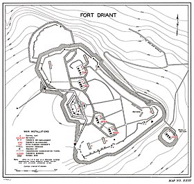 Carte des défenses du groupe fortifié Driant pendant la Seconde Guerre mondiale.