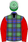 Mackenzie tartan, red sleeves, green and white hooped cap