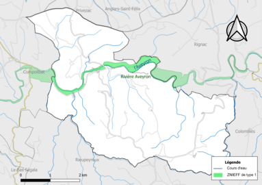 Carte de la ZNIEFF de type 1 de la commune.