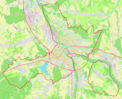 Mapa konturowa miasta Frydek-Mistek, po lewej nieco na dole znajduje się punkt z opisem „Lysůvky”