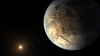 Discovery of Kepler-186f - an Earth-sized exoplanet in the habitable zone of its host star (artist concept; 17 April 2014). Kepler186f-ArtistConcept-20140417.jpg