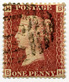 Image 1The Penny Red, 1854 issue, the first officially perforated postage stamp (from Postage stamp)