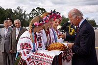 Bread and salt greeting ceremony in Kyiv, Ukraine