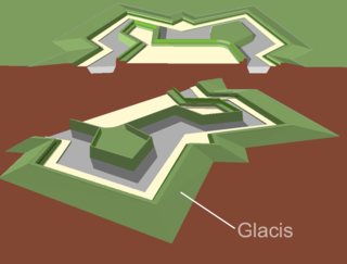 <span class="mw-page-title-main">Glacis</span> Protective slope built into a fortification