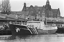 The vessel Rainbow Warrior (pictured in 1981) was bombed and sunk by French intelligence agents. RainbowWarriorAmsterdam1981.jpg