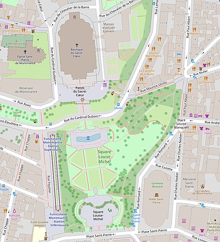 Plan du square, surmonté de la basilique du Sacré-Cœur.