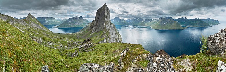 View from a ridge between Segla and Hesten, Senja, Norway,