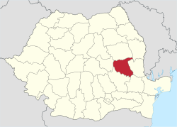 Administrative map of Romania with Vrancea county highlighted