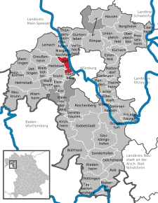 Poziția Zell a.Main pe harta districtului Würzburg