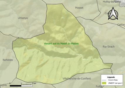 Carte de la ZNIEFF de type 2 sur la commune.