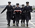 Polish and American Air Force honor guards at Lask Air Base in central Poland.