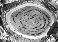 Queensland State Archives 5506 Aerial view of the grand parade of livestock at the Royal National Show Brisbane c 1958.png