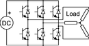 Three-phase inverter with wye connected load 3-phase inverter cjc.png